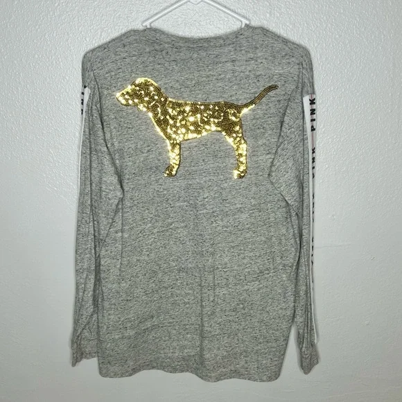 PINK VICTORIA’S SECRET OVERSIZED LOGO LONG SLEEVE TEE SOFT AND COMFY - Picture 2 of 7